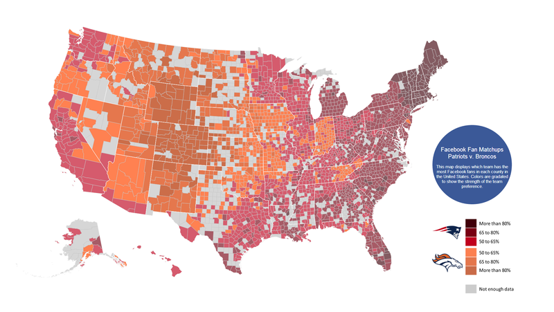 Illustration for article titled Facebook Fandom Maps Show Who America Is Rooting For This Sunday